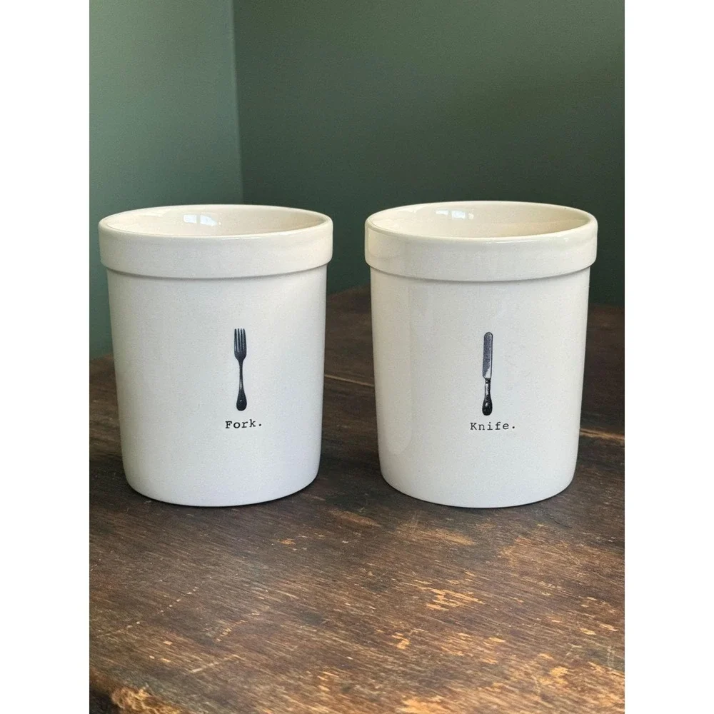 Rae Dunn Artisan Collection Magenta Forks & Knives Utensil Holders Crocks
